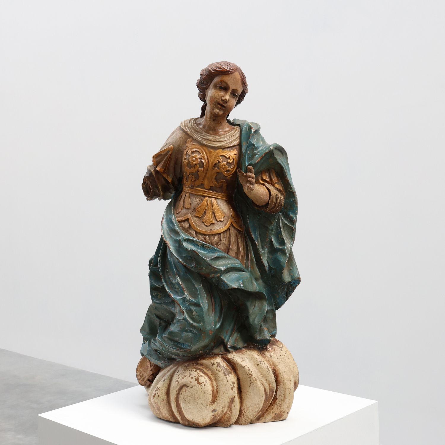 French 18th Century Religious Statue of the Virgin Mary on a cloud-img